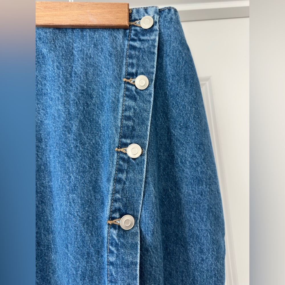 Lulus Asymmetrical Slit Denim Midi Skirt - Picture 2 of 8